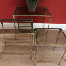 Load image into Gallery viewer, x SOLD Nesting Tables, Set of Three Vintage Italian Brass and Glass Faux Bamboo Tables B11236