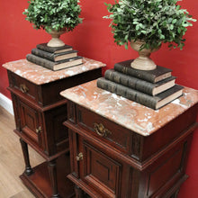 Load image into Gallery viewer, x SOLD A Pair of Antique French Oak Bedside Cabinet Side Table, Lamp Tables Marble Tops B11133