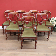 Load image into Gallery viewer, x SOLD Set of Eight Australian Cedar Dining Chairs, Kitchen Chairs with Velvet Seats. B11291