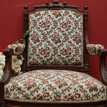 Load image into Gallery viewer, x SOLD Pair of Antique French Chairs, Armchairs, Walnut Gilt Frame Rust Amber Flowers B11187