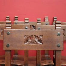 Load image into Gallery viewer, x SOLD Set of 6 Dining Chairs, 6 Antique French Oak Saddle Seat Kitchen Dining Chairs. B10242