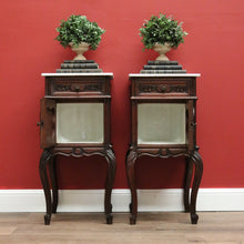 Load image into Gallery viewer, x SOLD Pair of Antique French Lamp Tables Bedside Cabinet with White Marble Top B10556