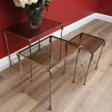 Load image into Gallery viewer, x SOLD Nesting Tables, Set of Three Vintage Italian Brass and Glass Faux Bamboo Tables B11236