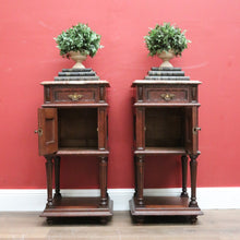 Load image into Gallery viewer, x SOLD A Pair of Antique French Oak Bedside Cabinet Side Table, Lamp Tables Marble Tops B11133