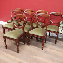 Load image into Gallery viewer, x SOLD Set of Eight Australian Cedar Dining Chairs, Kitchen Chairs with Velvet Seats. B11291