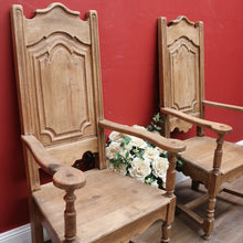 Load image into Gallery viewer, x SOLD Pair Antique French Oak Armchairs, Arm Chairs, Hall Chairs Dining Table Carvers B11199