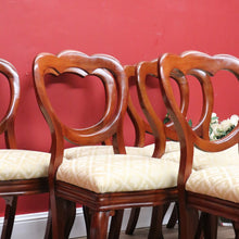 Load image into Gallery viewer, x SOLD 6 Antique English Dining Chairs, Shell Balloon Back Kitchen Chairs, Fabric Seats B10824