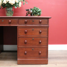 Load image into Gallery viewer, x SOLD Antique Australian Cedar and Leather Office Desk, 9 Drawer Office Study Desk B10731