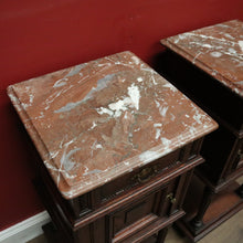 Load image into Gallery viewer, x SOLD A Pair of Antique French Oak Bedside Cabinet Side Table, Lamp Tables Marble Tops B11133
