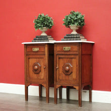 Load image into Gallery viewer, X SOLD Pair of Antique French Bedside Cabinet Oak and Marble Lamp Side Tables Cupboards. B10202