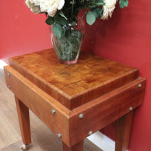 Load image into Gallery viewer, x SOLD Vintage Oak Butchers Block Table, Lamp Table, Hall, Bedside Table Parquetry Top. B11277
