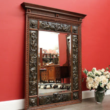 Load image into Gallery viewer, x SOLD Antique Oak and Pressed Brass Wall Mirror, Antique French Cupid Bevelled Mirror. B10417