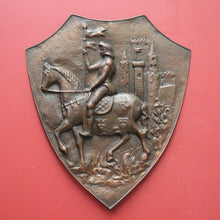 Load image into Gallery viewer, x SOLD Antique French Copper Wall Plaque, Embossed Copper Shield, Knight, Horse, Castle B10507
