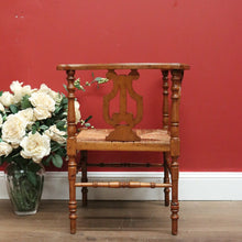 Load image into Gallery viewer, x SOLD Antique French Corner Chair Oak and Rush Seat Music Chair Bedroom Chair Armchair B10749