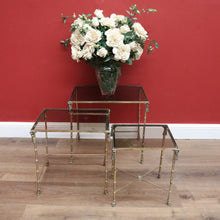 Load image into Gallery viewer, x SOLD Nesting Tables, Set of Three Vintage Italian Brass and Glass Faux Bamboo Tables B11236