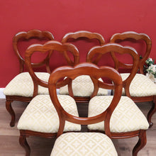 Load image into Gallery viewer, x SOLD 6 Antique English Dining Chairs, Shell Balloon Back Kitchen Chairs, Fabric Seats B10824