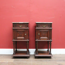 Load image into Gallery viewer, x SOLD A Pair of Antique French Oak Bedside Cabinet Side Table, Lamp Tables Marble Tops B11133