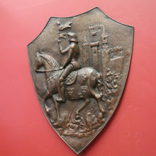 Load image into Gallery viewer, x SOLD Antique French Copper Wall Plaque, Embossed Copper Shield, Knight, Horse, Castle B10507