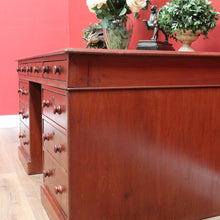 Load image into Gallery viewer, x SOLD Antique Australian Cedar and Leather Office Desk, 9 Drawer Office Study Desk B10731