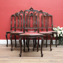 Load image into Gallery viewer, x SOLD Antique French Oak and Burgundy Leather Dining Chairs or Six Kitchen Chairs B11245