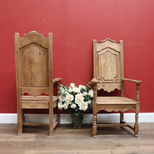 Load image into Gallery viewer, x SOLD Pair Antique French Oak Armchairs, Arm Chairs, Hall Chairs Dining Table Carvers B11199