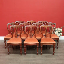 Load image into Gallery viewer, x SOLD Set of 10 Antique English Mahogany Dining Chairs, Kitchen Chairs Velvet Seats. B10287