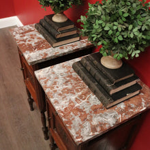 Load image into Gallery viewer, x SOLD Bedside Tables, Antique French Oak Bedsides, Lamp Cabinet Hall Tables Marble Top B10487