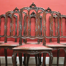 Load image into Gallery viewer, x SOLD Antique French Oak and Burgundy Leather Dining Chairs or Six Kitchen Chairs B11245