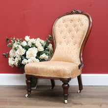Load image into Gallery viewer, Antique English Grandmother Chair, Walnut Fabric Button Back Ladies Chair, Seat B10992