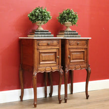 Load image into Gallery viewer, x SOLD Antique Bedside Tables Cabinets, Lamp Side Tables Antique French Oak and Marble Tops B10297