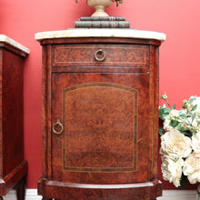 Load image into Gallery viewer, x SOLD Antique French Bedside Cabinet, Burr Walnut, Marble and Brass Lamp Side Tables. B10435