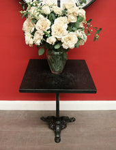 Load image into Gallery viewer, x SOLD Vintage French Garden Table, Black Painted Cast Iron Base, Square Pub Table. B9431