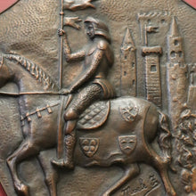 Load image into Gallery viewer, x SOLD Antique French Copper Wall Plaque, Embossed Copper Shield, Knight, Horse, Castle B10507