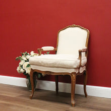 Load image into Gallery viewer, x SOLD Vintage Oak Louis Style Bergere Single Armchair with Cream fabric and Cushion B10711
