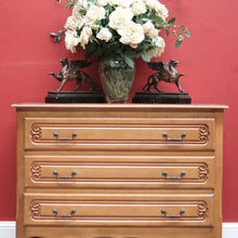 Load image into Gallery viewer, x SOLD Chest of Drawers, Vintage French Chest of Three Drawers Oak Timbers Brass Handle B10924