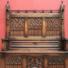 Load image into Gallery viewer, x SOLD Antique French Oak Gothic Hall Seat with Lift Lid Storage, Carved Knights B11200