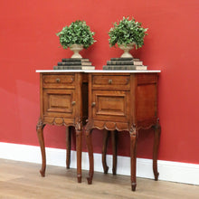 Load image into Gallery viewer, x SOLD Antique Bedside Tables Cabinets, Lamp Side Tables Antique French Oak and Marble Tops B10297