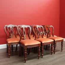 Load image into Gallery viewer, x SOLD Set of 10 Antique English Mahogany Dining Chairs, Kitchen Chairs Velvet Seats. B10287