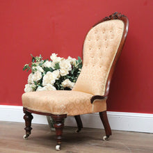 Load image into Gallery viewer, x SOLD Antique English Grandmother Chair, Walnut Fabric Button Back Ladies Chair, Seat B10992