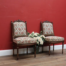 Load image into Gallery viewer, x SOLD Antique French Chairs, Hall bedroom Chairs, Walnut Gilt Frame Rust Amber Flowers B11188