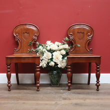 Load image into Gallery viewer, Pair of Antique English Mahogany Hall Chairs, English Church Chairs, Shield Back B11104