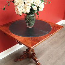 Load image into Gallery viewer, x SOLD Antique English Fold Over Card Table, Burr Walnut Leather Games Table Hall Table. B10344
