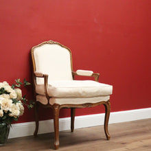 Load image into Gallery viewer, x SOLD Vintage Oak Louis Style Bergere Single Armchair with Cream fabric and Cushion B10711