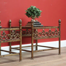 Load image into Gallery viewer, x SOLD Vintage Pair of Square French Lamp Side Tables with Glass inserts made from Wrought Iron B10717