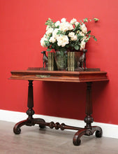 Load image into Gallery viewer, x SOLD Antique English Walnut, Leather and Brass Gallery Single Drawer Hall Table Desk Lamp Table. B8278