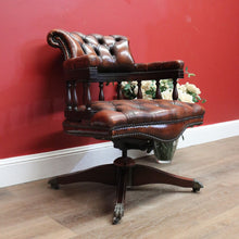 Load image into Gallery viewer, x SOLD Vintage Leather and Mahogany Office Chair, Button Back, Seat and Armrest Chair. B11293