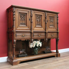 Load image into Gallery viewer, x SOLD Antique Belgium Gothic Sideboard, Sacrament Cabinet, 3 Door Drawer Church Chest B10862