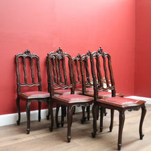 Load image into Gallery viewer, x SOLD Antique French Oak and Burgundy Leather Dining Chairs or Six Kitchen Chairs B11245