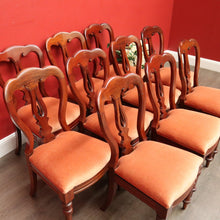 Load image into Gallery viewer, x SOLD Set of 10 Antique English Mahogany Dining Chairs, Kitchen Chairs Velvet Seats. B10287