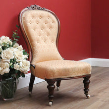Load image into Gallery viewer, x SOLD Antique English Grandmother Chair, Walnut Fabric Button Back Ladies Chair, Seat B10992